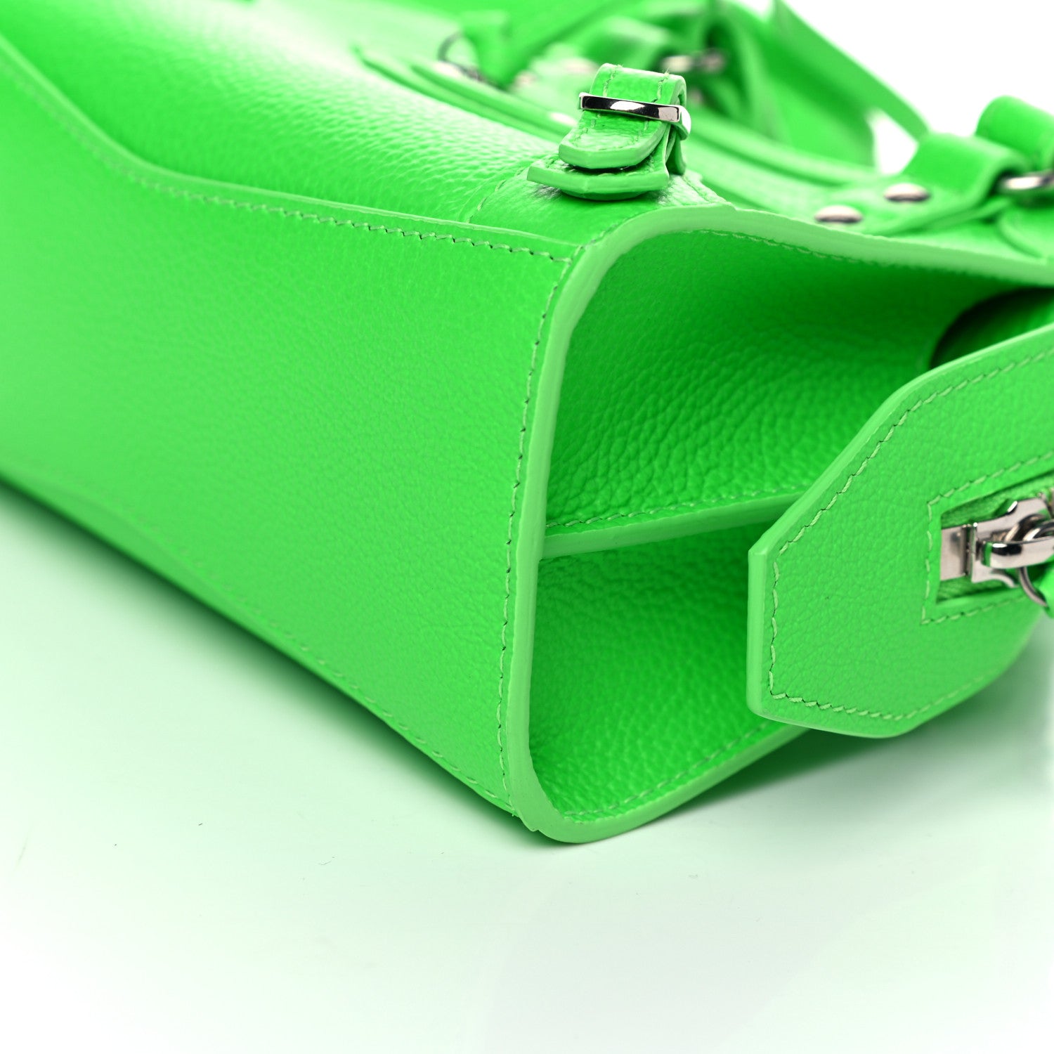 Balenciaga Grained Calfskin Neo Classic Silver Hardware Nano City Crossbody Fluo Green 9 of 9