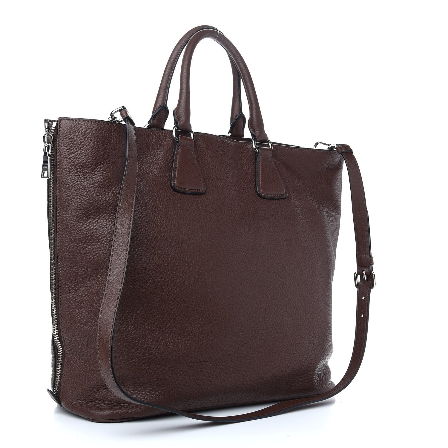 Prada Vitello Phenix Side Zip Shopping Tote Bruciato 3 of 8