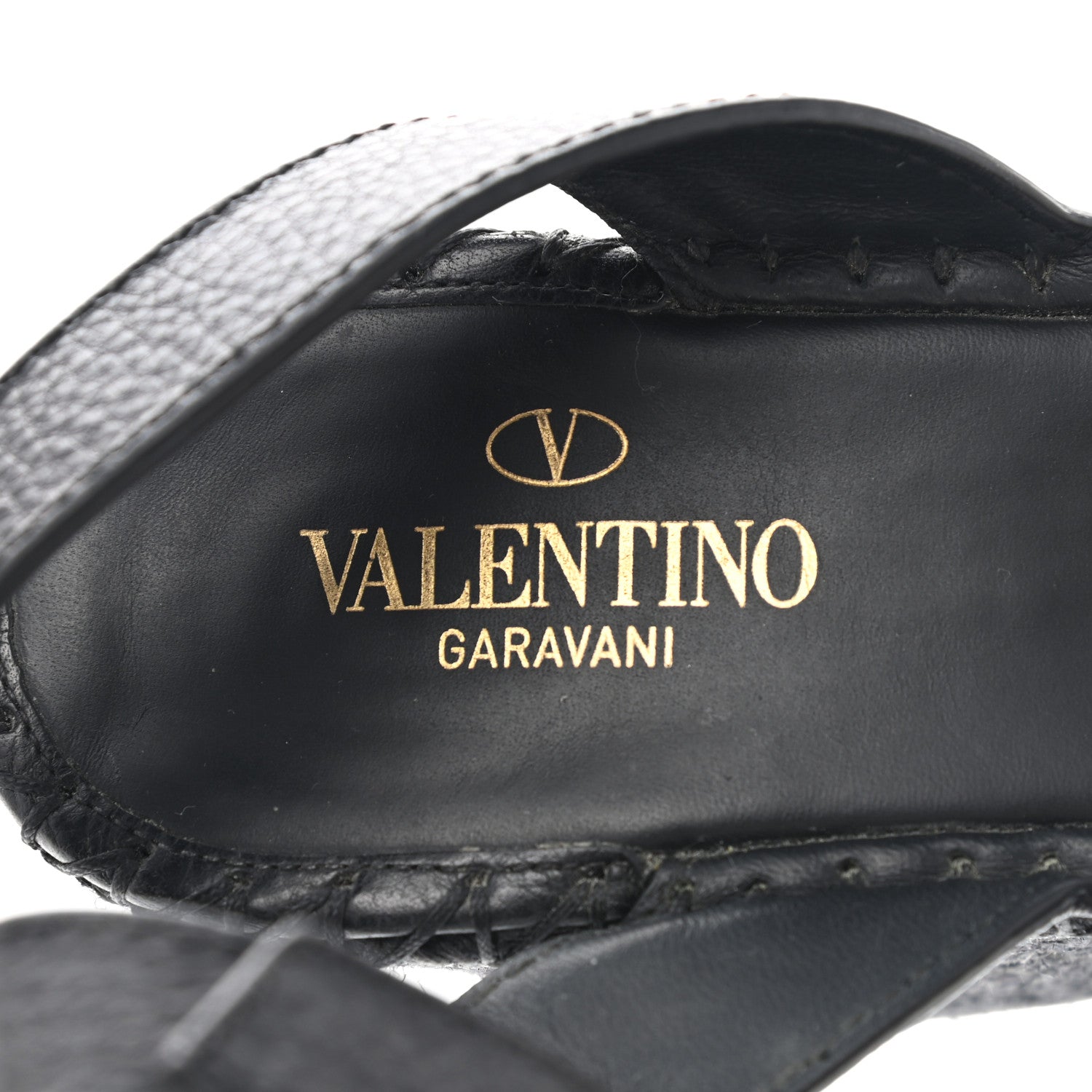 Valentino Garavani Grainy Cowhide VLogo Ankle Wrap Espadrille Wedge Sandals 41 Black 7 of 11