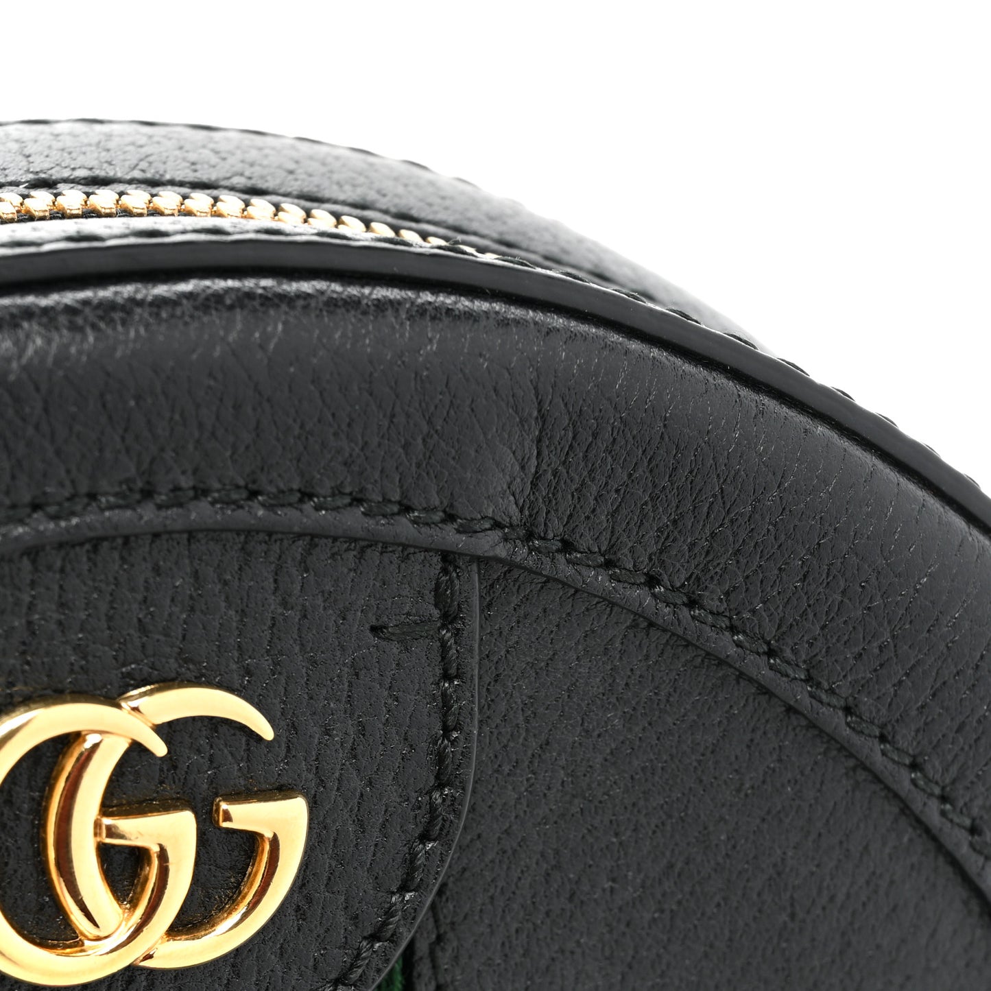 Grained Calfskin Web Mini Ophidia Round Shoulder Bag Black
