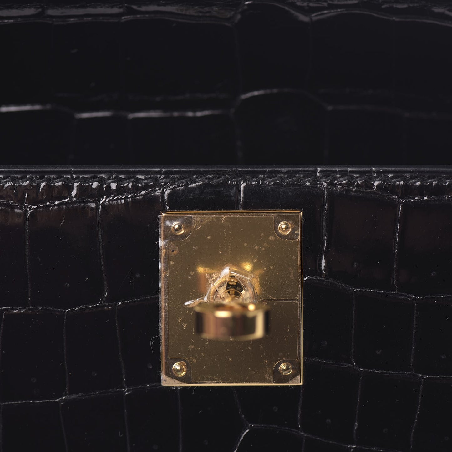 Shiny Porosus Crocodile Kelly Cut Pochette Black