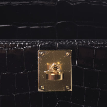 Hermes Shiny Porosus Crocodile Kelly Cut Pochette Black 30 of 31