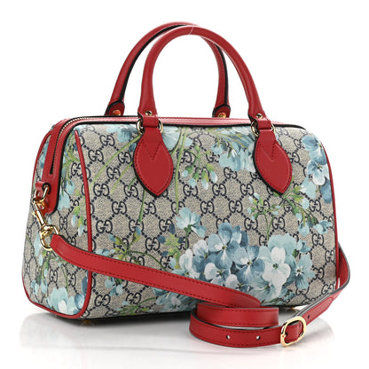 Gucci GG Supreme Monogram Blooms Small Boston Beige Blue Navy Hibiscus Red 3 of 14