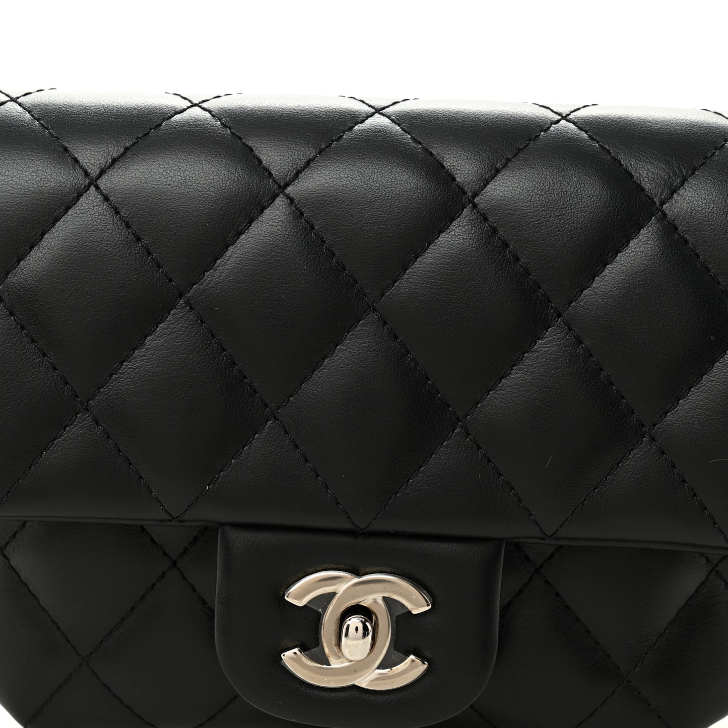 Calfskin Quilted CC Uniform Flap Belt Bag Black