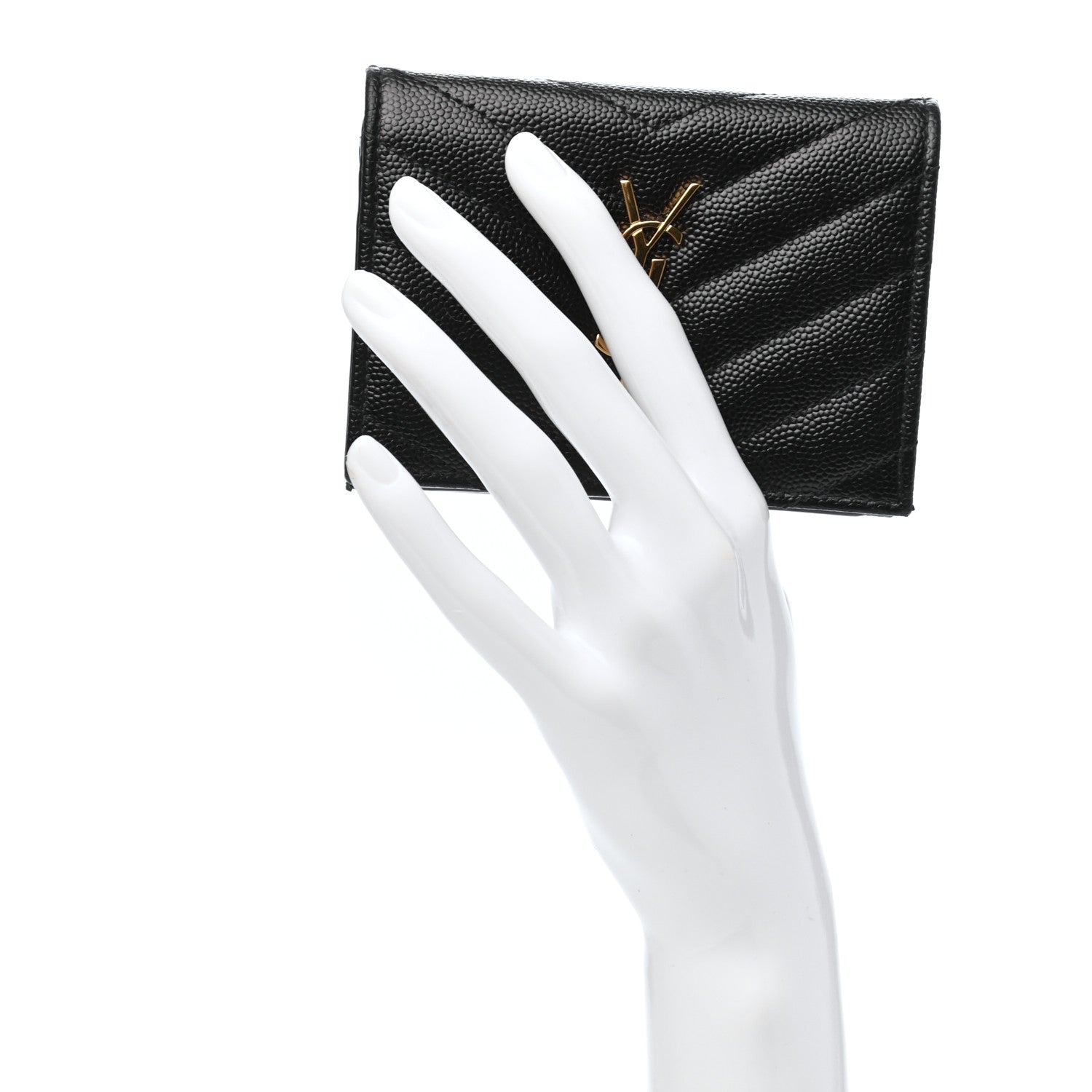 Saint Laurent Grain De Poudre Matelasse Chevron Monogram Card Case Black 2 of 9