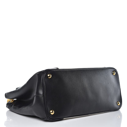 Prada Saffiano Lux Colorblock Medium Galleria Double Zip Tote Black Talco 4 of 16
