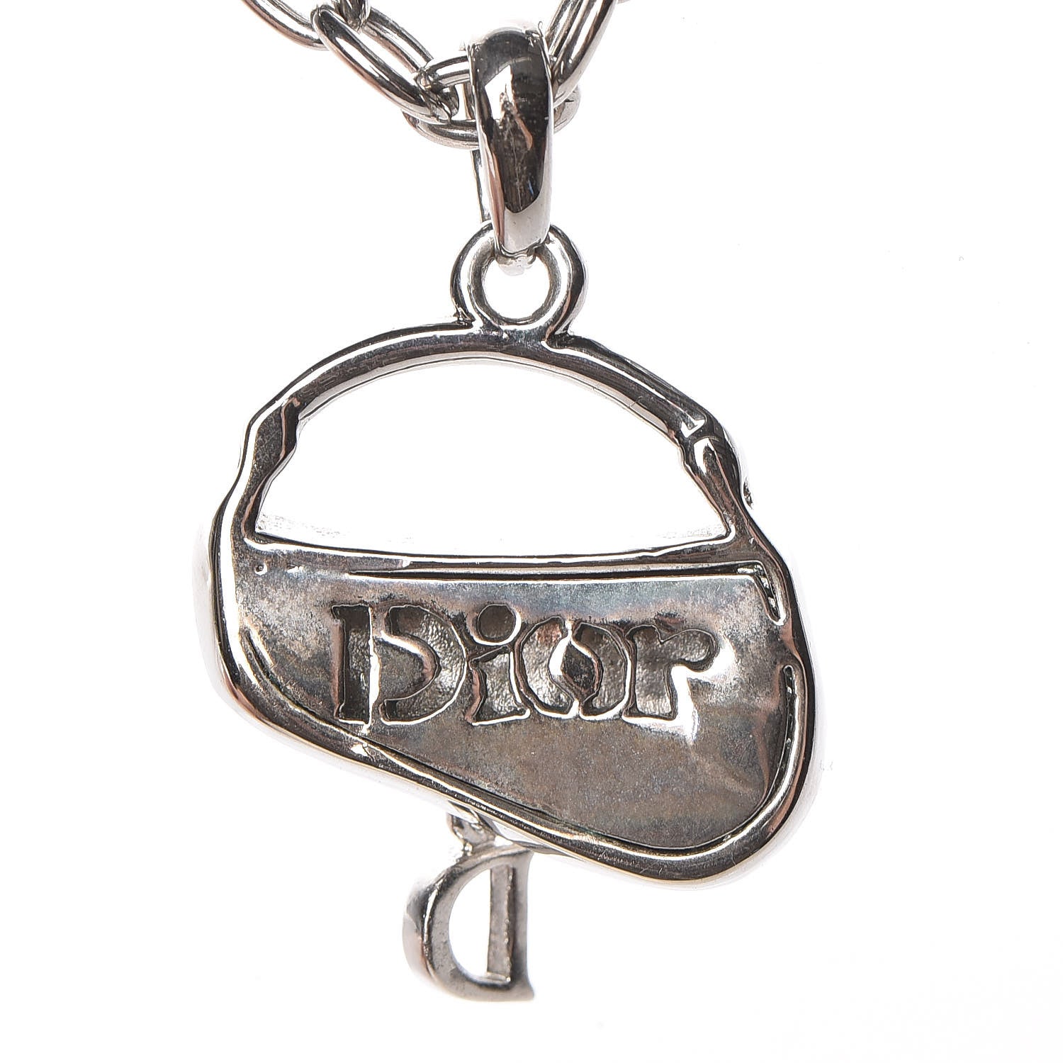 Christian Dior Crystal Saddle Bag Pendant Necklace Silver 6 of 6