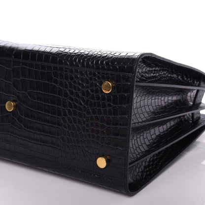 Saint Laurent Calfskin Crocodile Embossed Small Sac de Jour Black 10 of 10