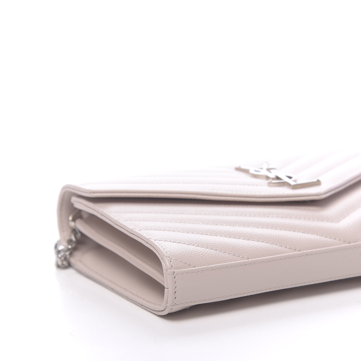 Saint Laurent Grain De Poudre Matelasse Chevron Monogram Chain Wallet Nude Powder 7 of 10