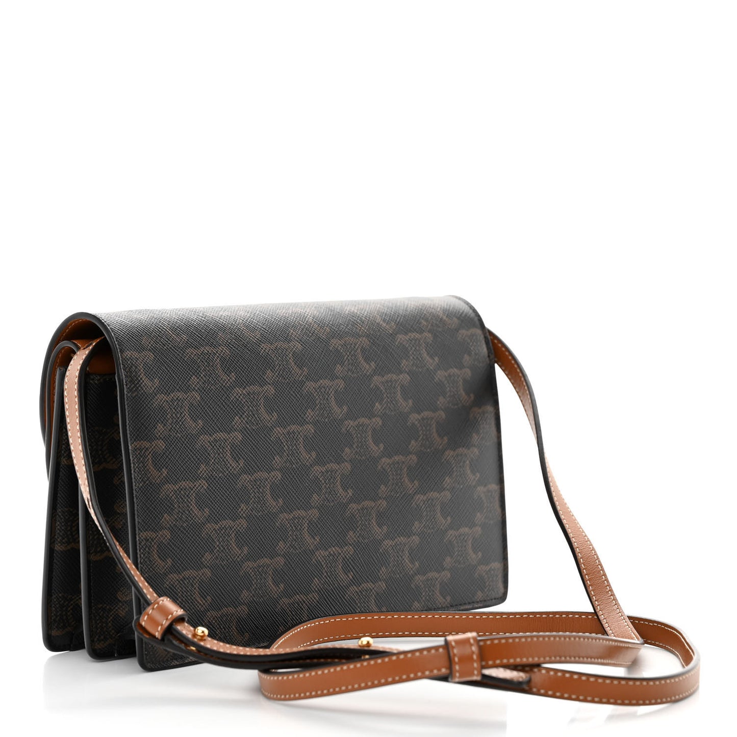 Triomphe Canvas Lambskin Wallet On Strap Tan
