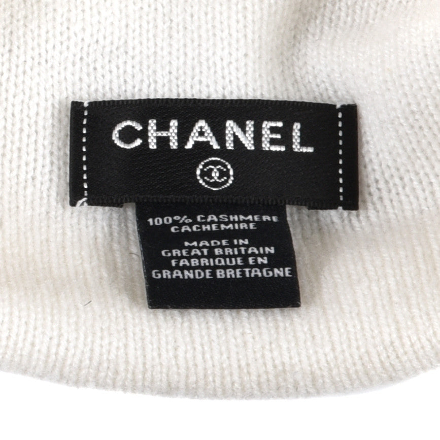 Chanel Cashmere Logo Beanie Hat White Black 4 of 6
