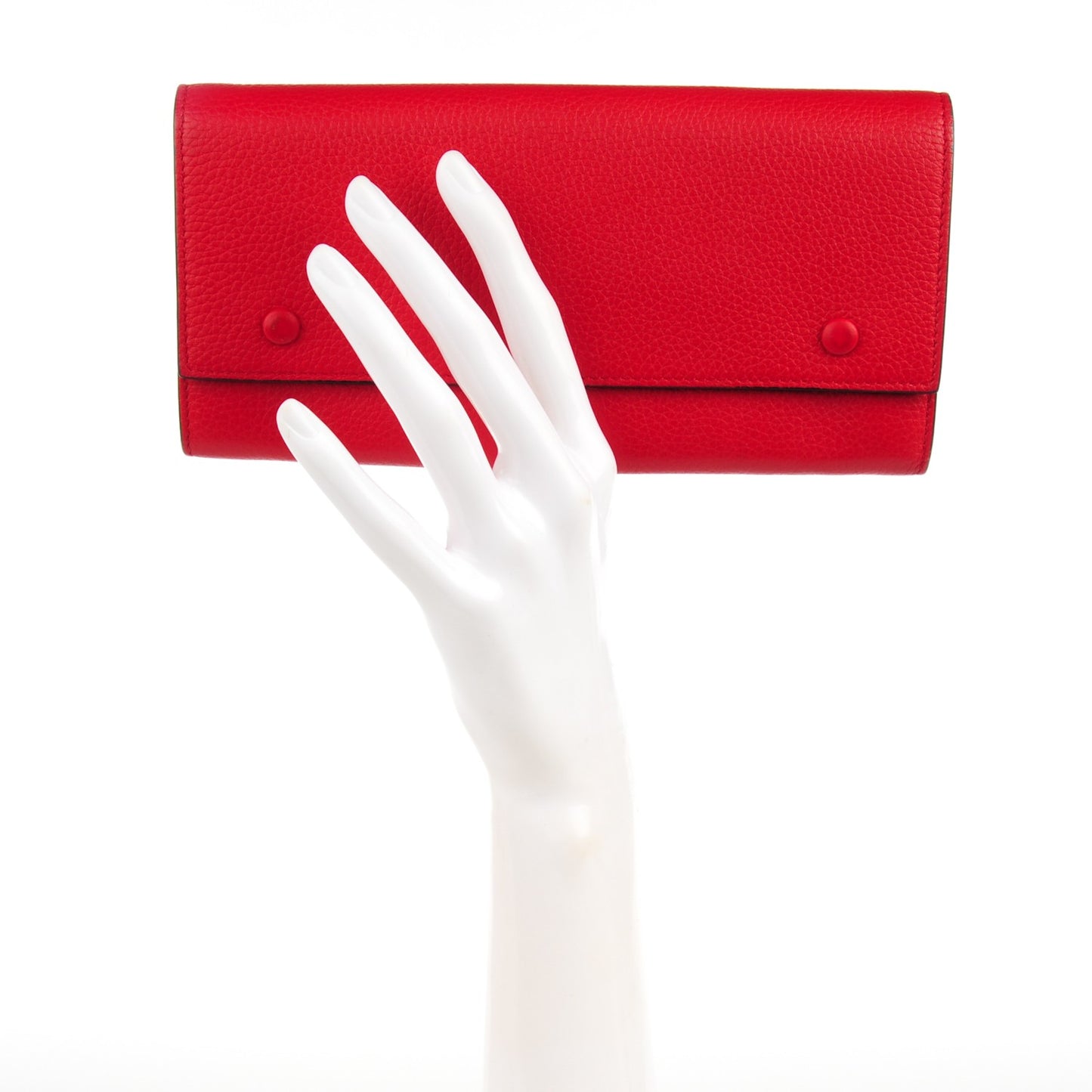 Drummed Calfskin Large Flap Multifunction Wallet Vermillion
