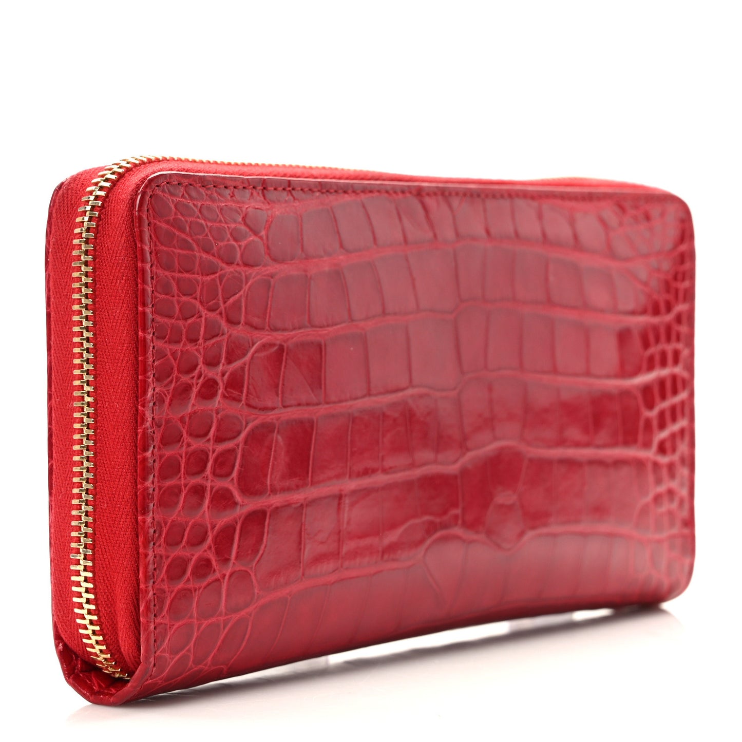 Alligator Large Gusset Zip Around Wallet Red