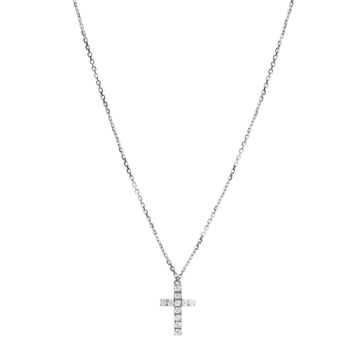 Cartier 18K White Gold Diamond Symbols Cross Pendant Necklace 1 of 6