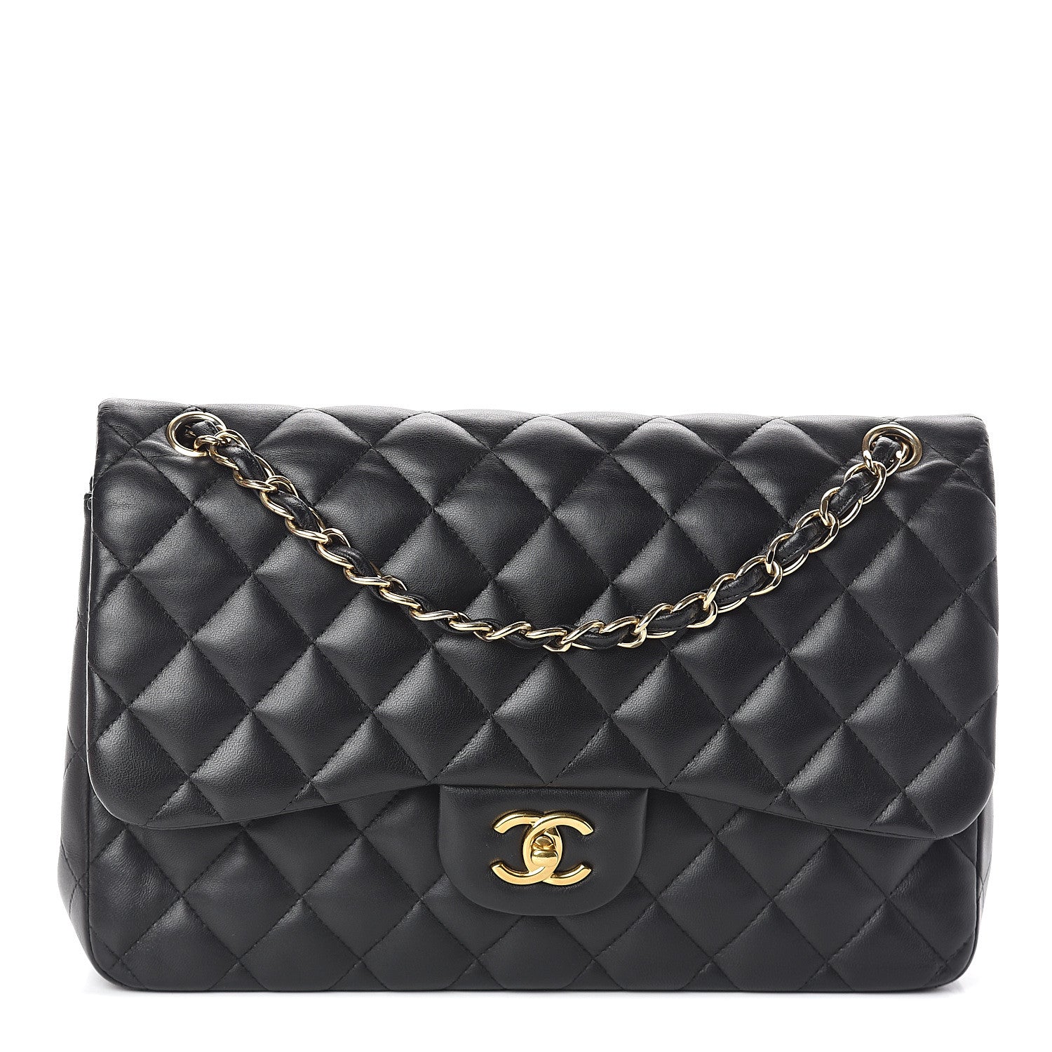Chanel Lambskin Quilted Jumbo Double Flap Black 1 of 9