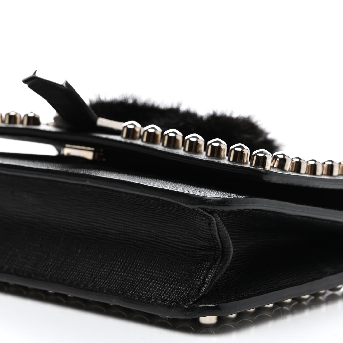 Vitello Elite Mink Fur Studded Karlito Tube Wallet on Chain Black