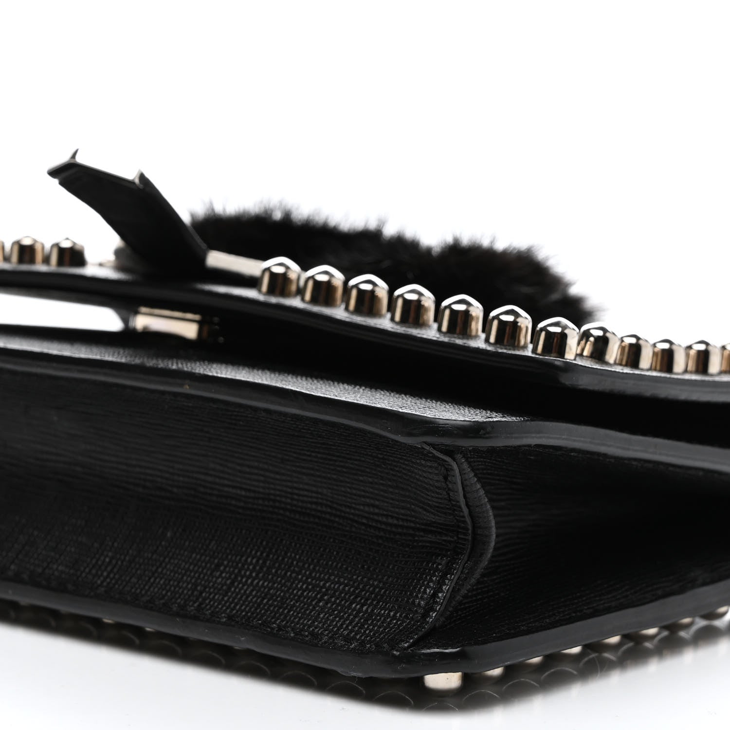 Fendi Vitello Elite Mink Fur Studded Karlito Tube Wallet on Chain Black 14 of 14