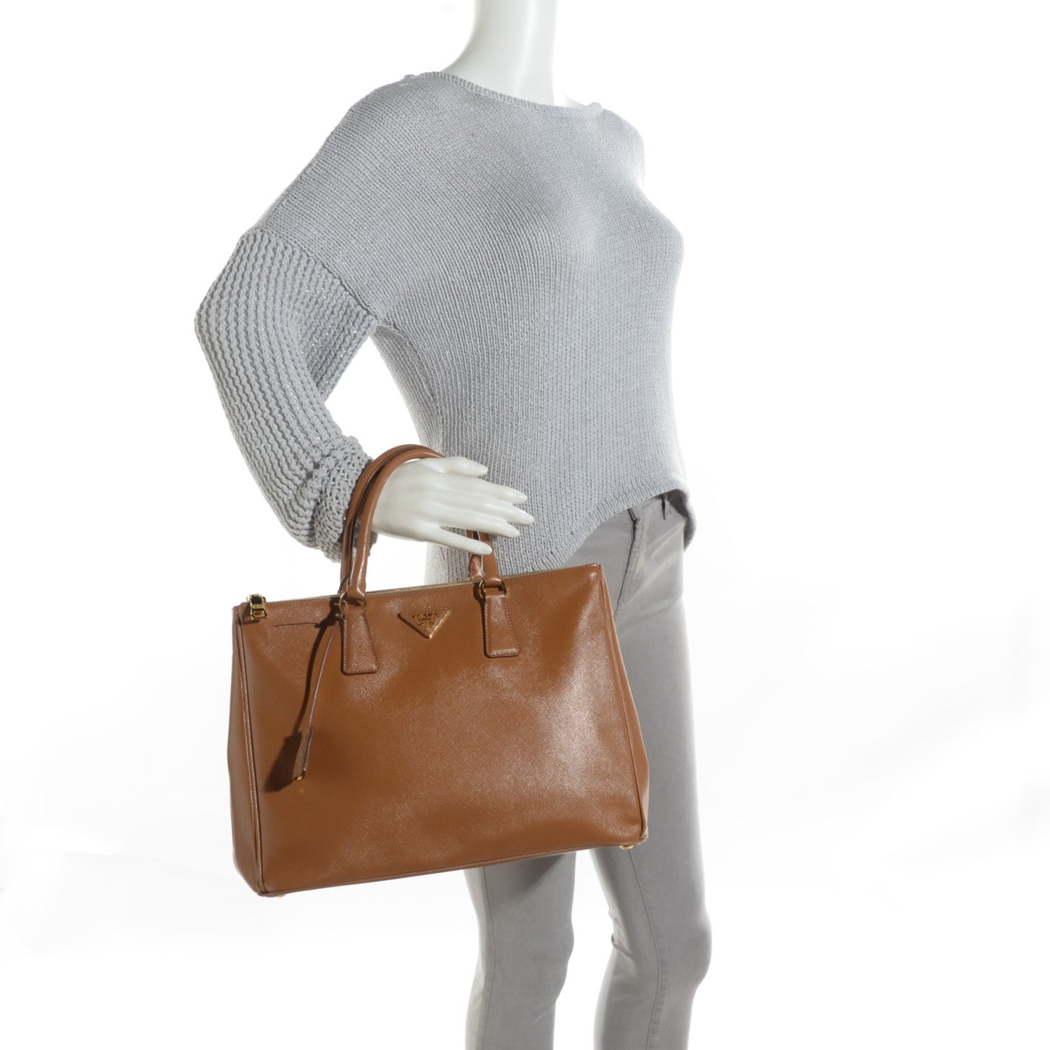 Prada Saffiano Large Galleria Double Zip Tote Caramel 2 of 9