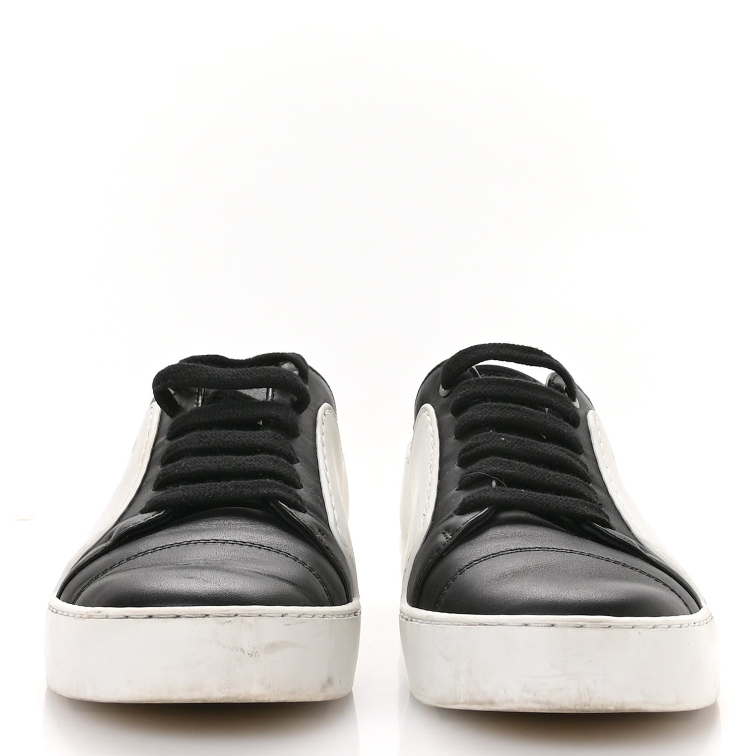 Chanel Calfskin Womens CC Sneakers 36 Black White 1790424