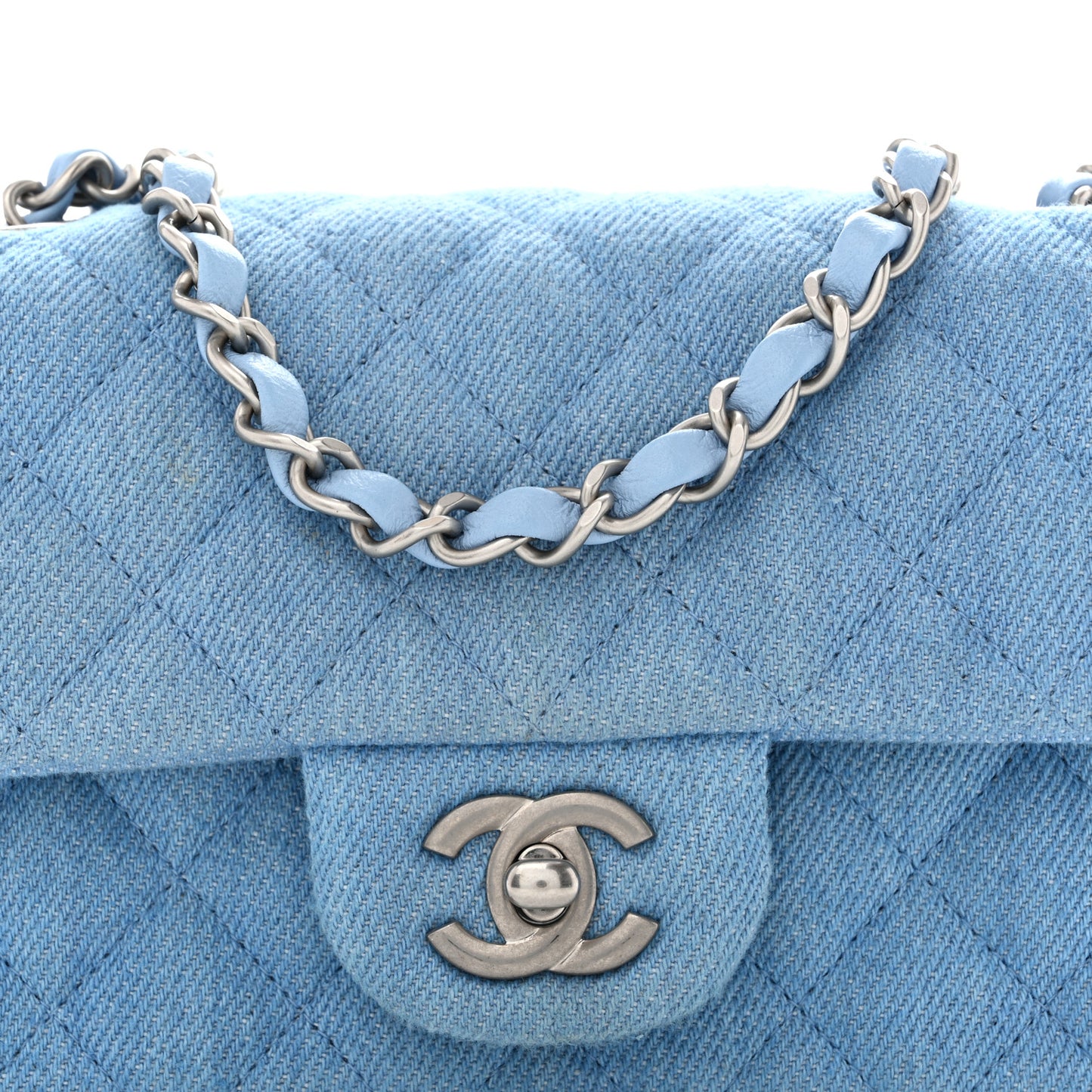 Denim Quilted Mini Rectangular Flap Blue