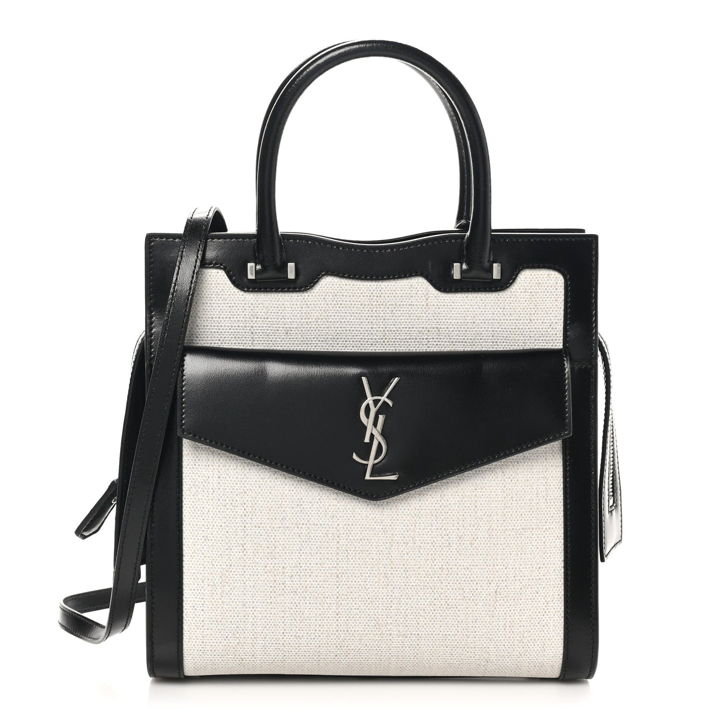 Canvas Calfskin Small Uptown Tote Black