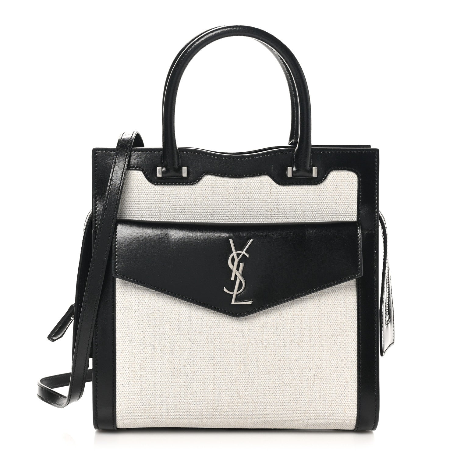 Saint Laurent Canvas Calfskin Small Uptown Tote Black 1 of 10