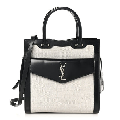 Saint Laurent Canvas Calfskin Small Uptown Tote Black 1 of 10