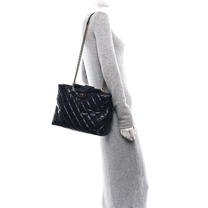 Chanel Calfskin Quilted Large Gold Bar Top Handle Tote Dark Navy Blue 2 of 11