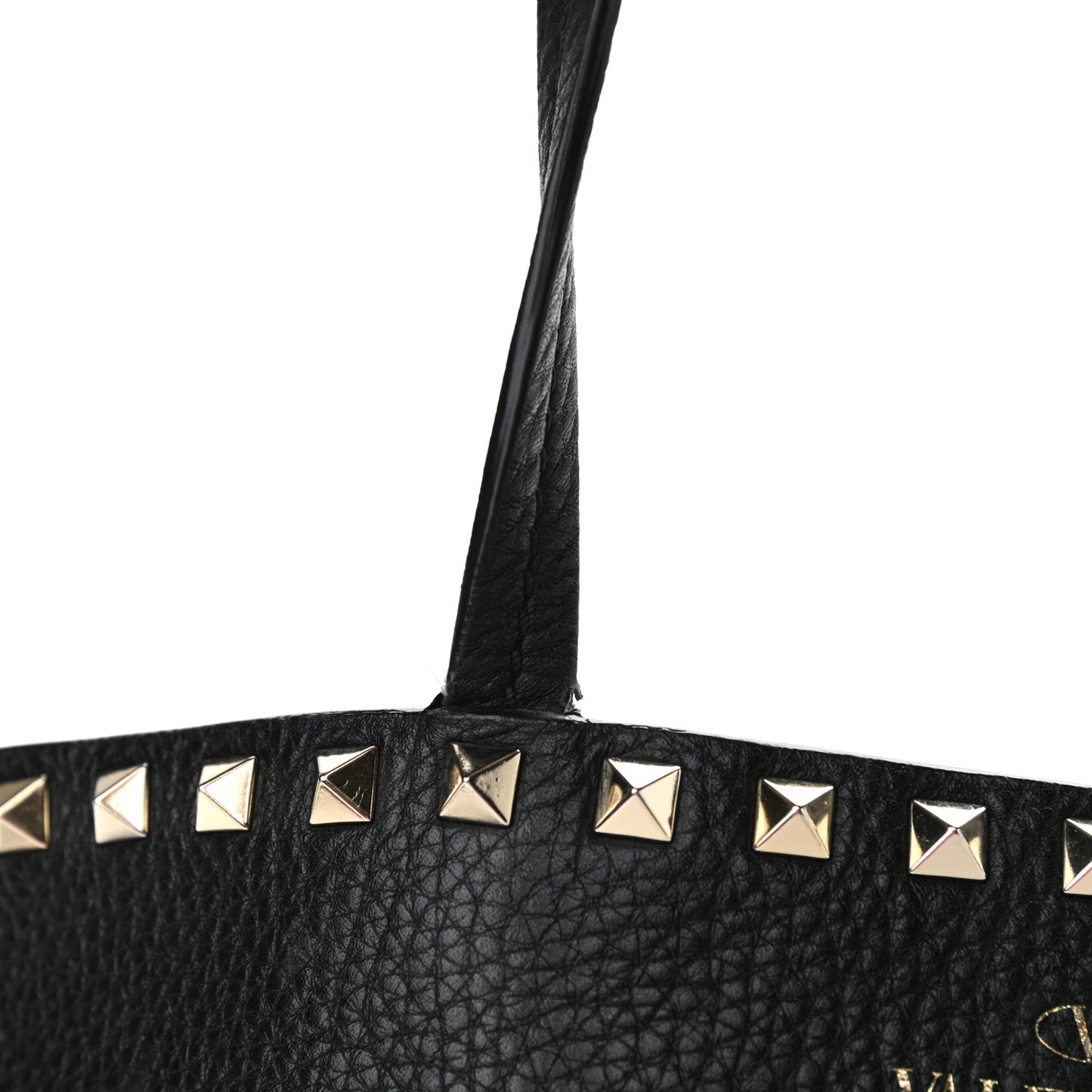Grained Calfskin Rockstud Shoulder Tote Black