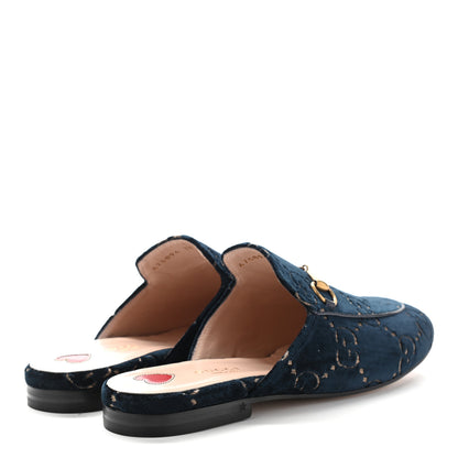 Gucci Velvet GG Monogram Womens Princetown Slippers 38 Blue Beige 4 of 8