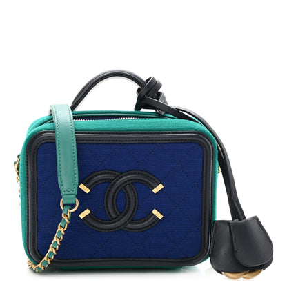 Chanel Jersey Quilted Small CC Filigree Vanity Case Blue Green 1 of 10