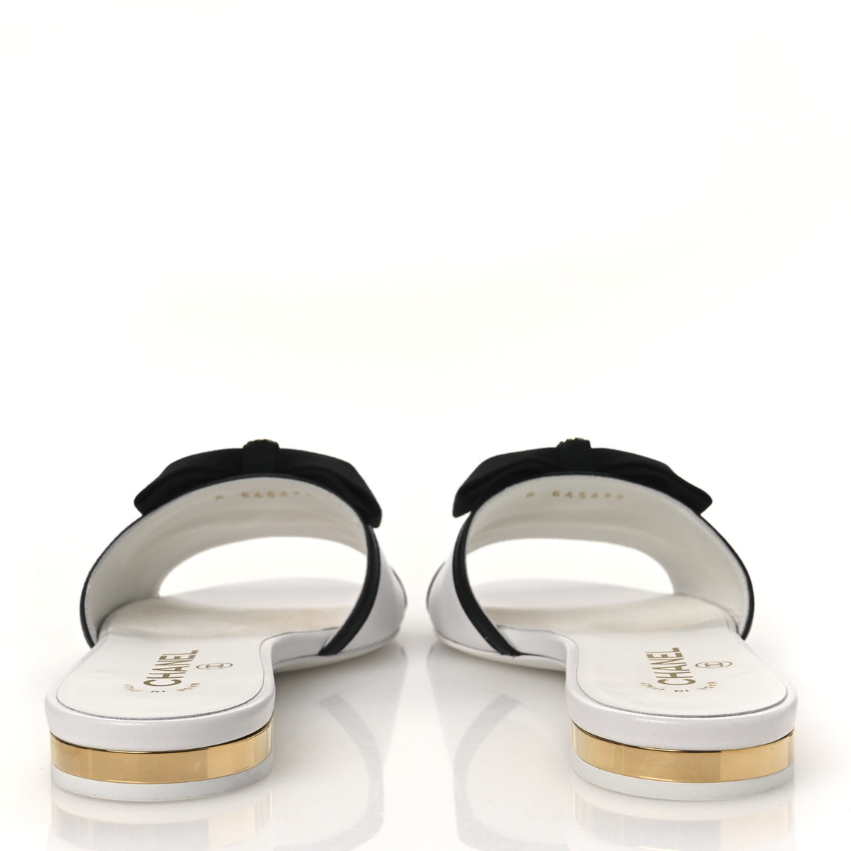 Chanel Lambskin Grosgrain CC Bow Mules 38.5 White Black 6 of 11