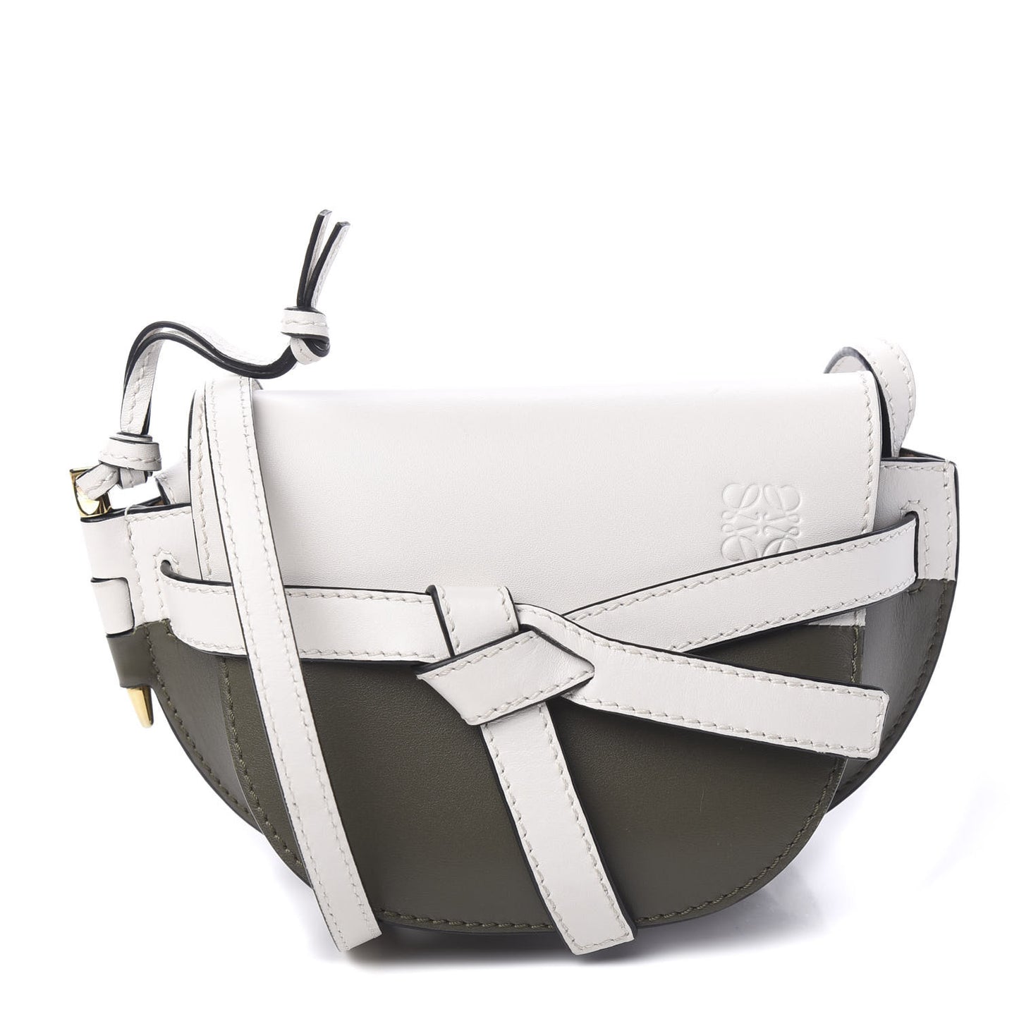 Calfskin Mini Gate Crossbody Bag Khaki Green Soft White