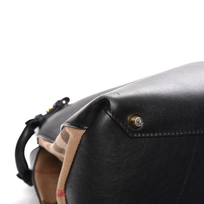 Burberry Grainy Calfskin House Check Large Banner Tote Black 16 of 18