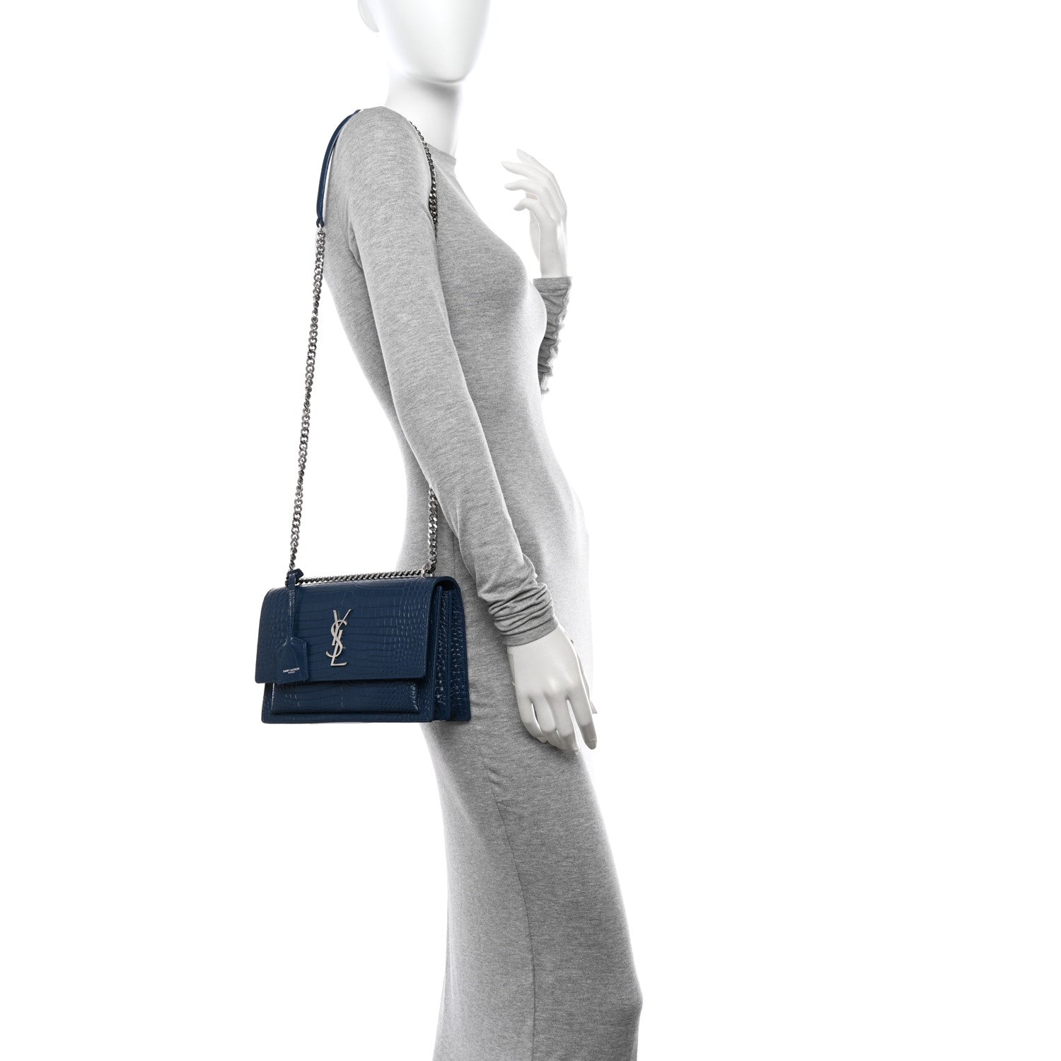Saint Laurent Calfskin Crocodile Embossed Medium Monogram Sunset Navy 2 of 12