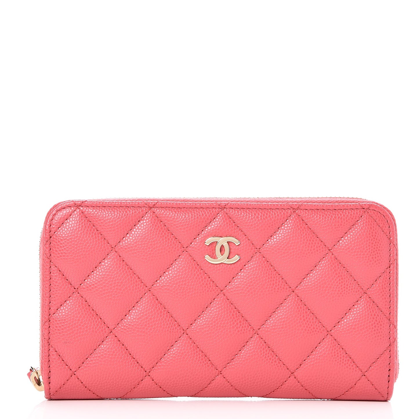 Caviar Quilted Small Zip Around Wallet Pink