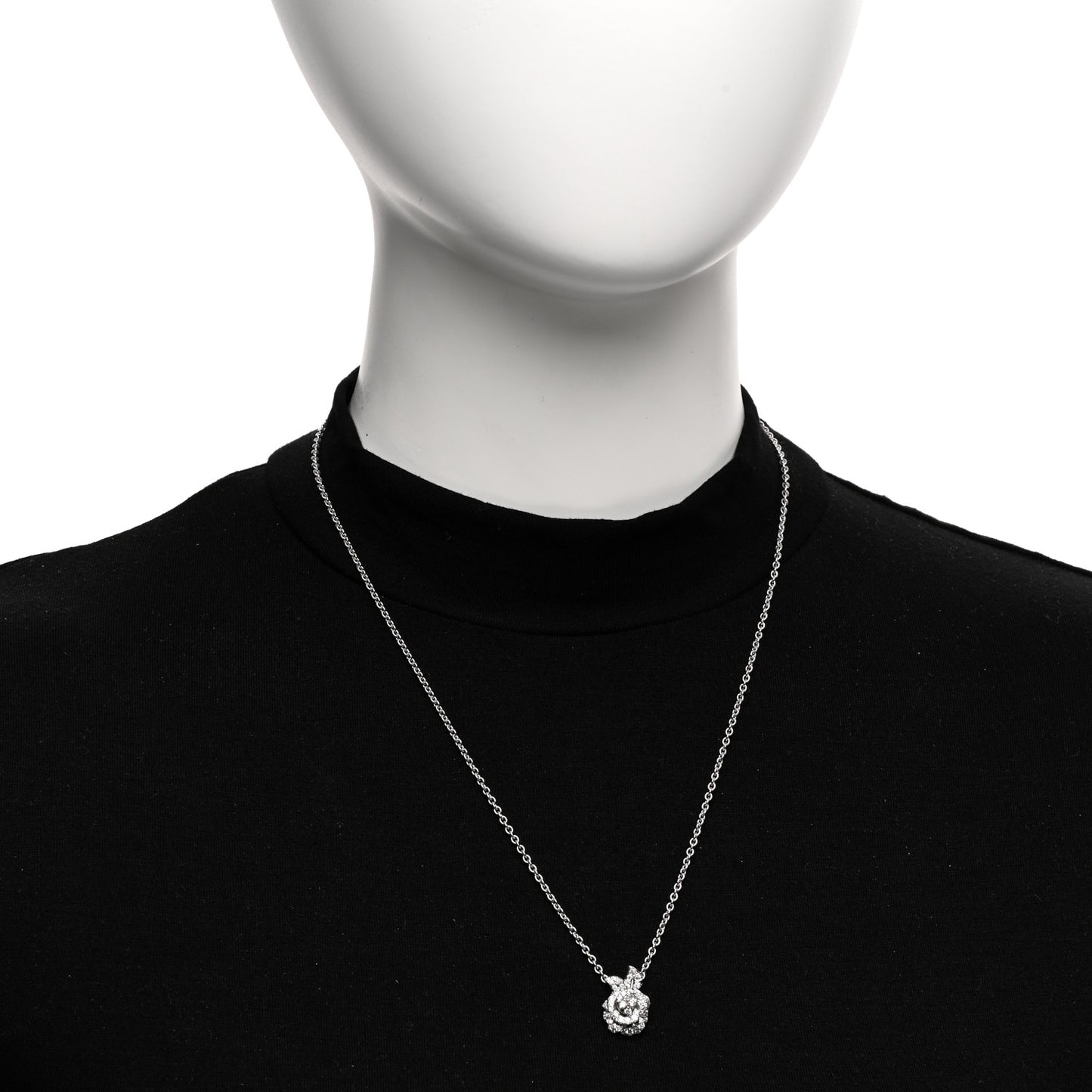 CHRISTIAN DIOR 18K White Gold Diamond Small Rose Dior Bagatelle Necklace