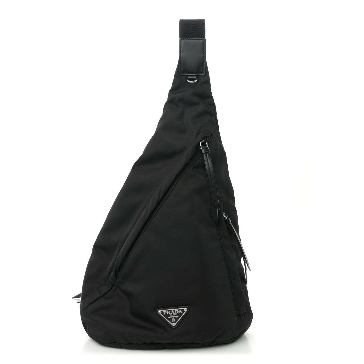 Prada Re-Nylon Vitello Metal Triangle Logo Sling Backpack Black 1 of 10