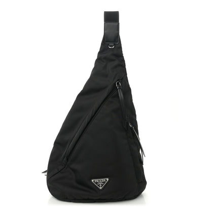 Prada Re-Nylon Vitello Metal Triangle Logo Sling Backpack Black 1 of 10