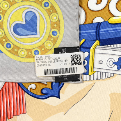 Hermes Silk Harnais De Cour Scarf 90 Gris Perle Rose Bonbon Bleu 3 of 4