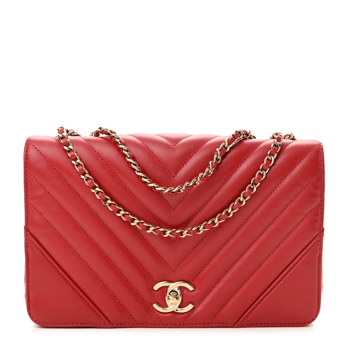 Calfskin Chevron Quilted Small Statement Flap Red