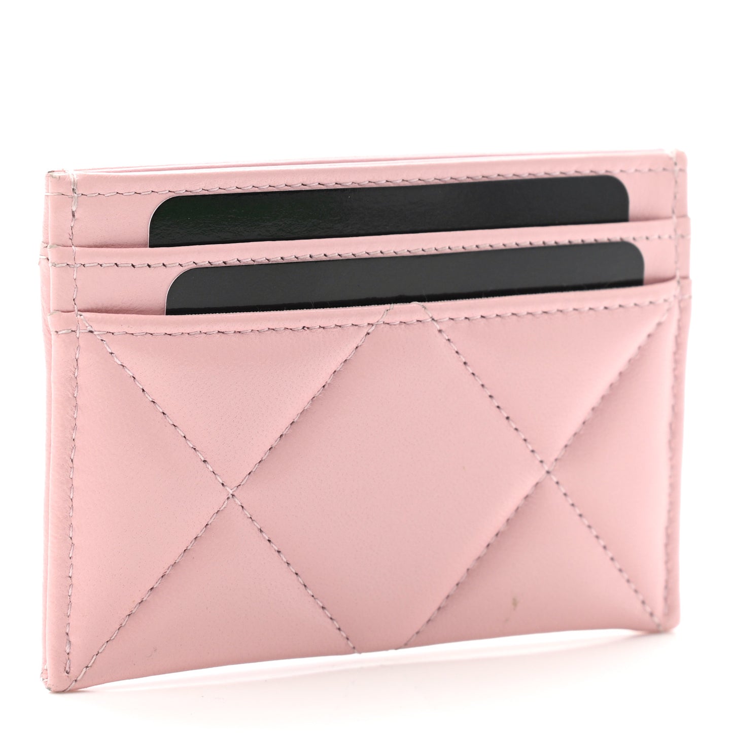 Lambskin Quilted Chanel 19 Card Holder Light Pink
