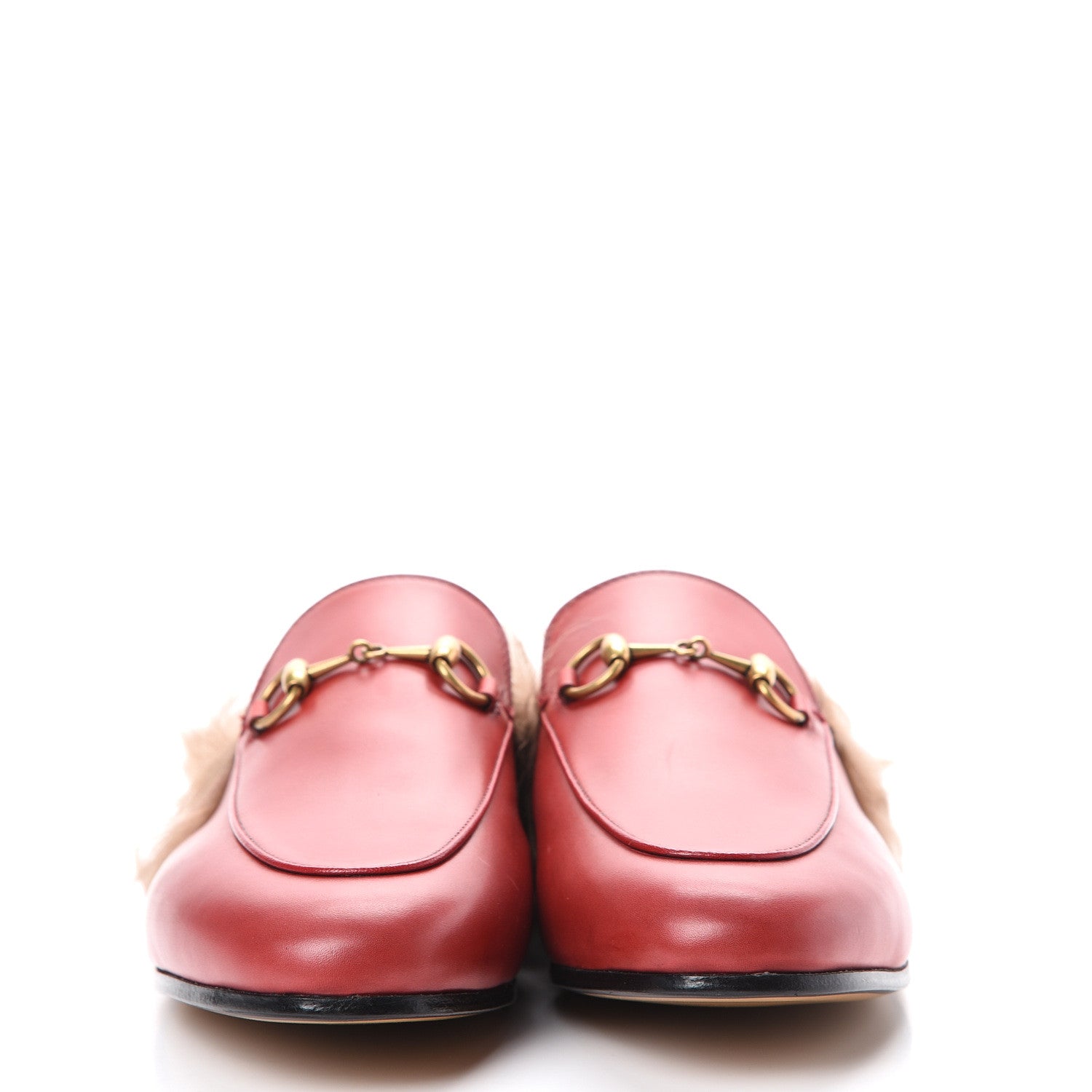 Gucci Betis Glamour Calfskin Fur Womens Princetown Slippers 37.5 Hibiscus Red Naturale 2 of 12