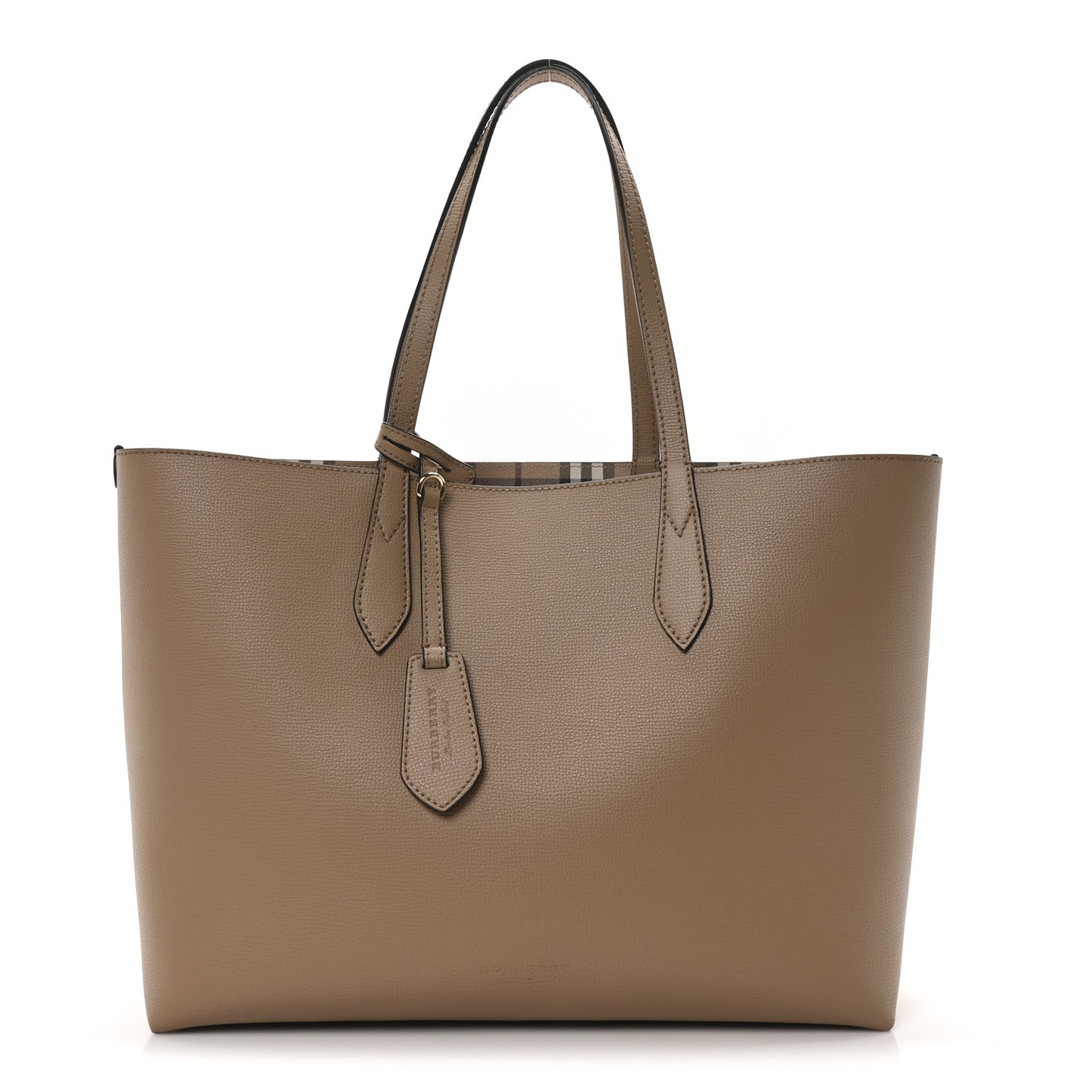Grainy Calfskin Haymarket Check Medium Reversible Tote Camel