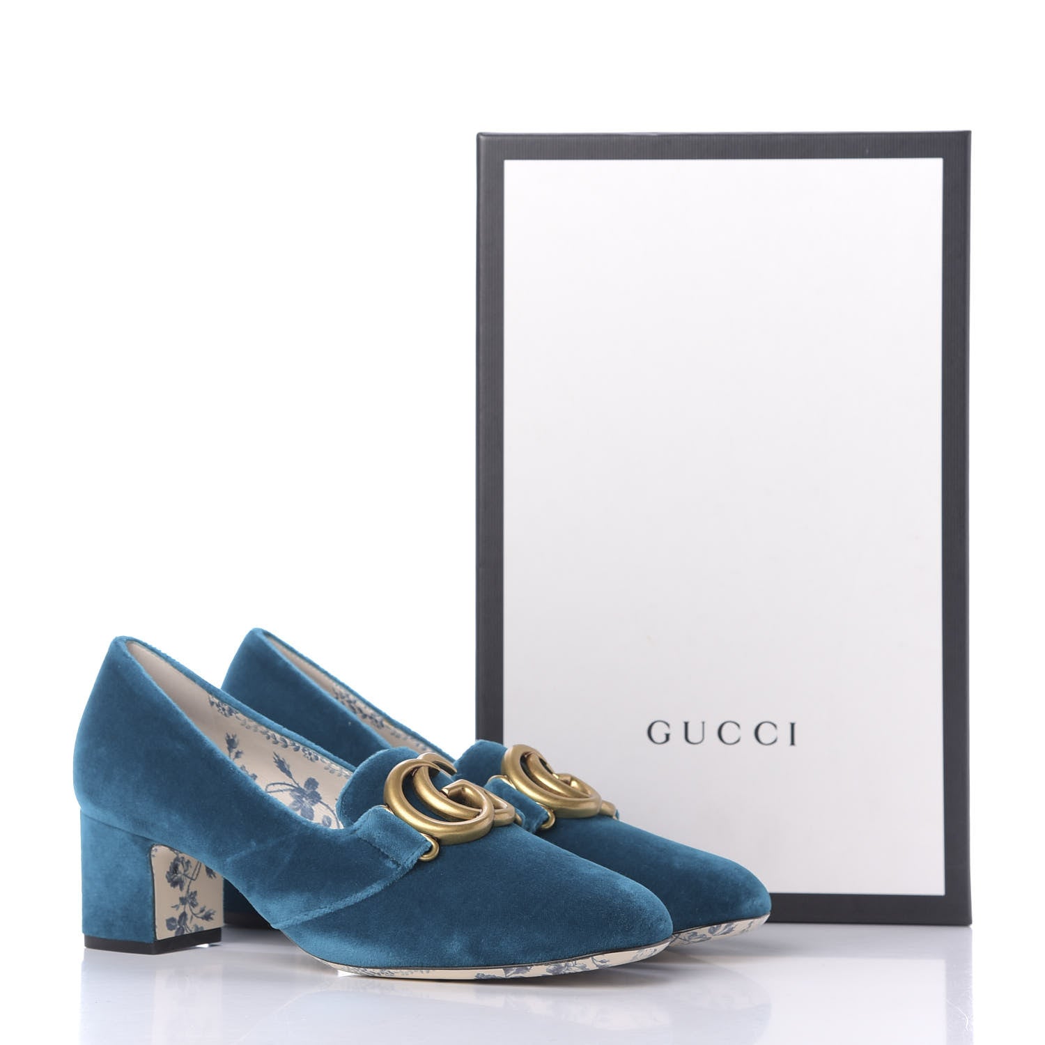 Gucci Softy Velvet GG Victoire 55mm Loafer Pumps 37.5 Pavone 10 of 10