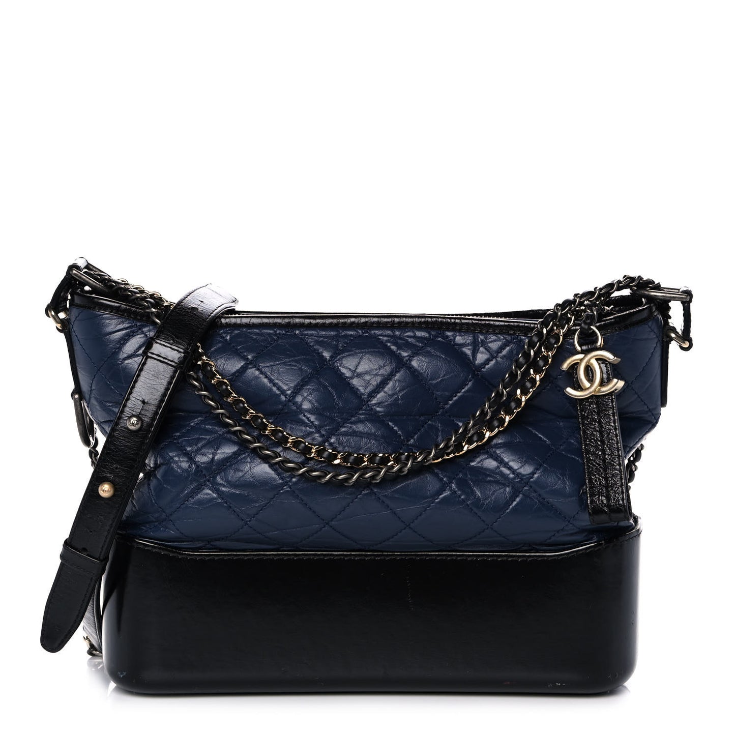 Aged Calfskin Quilted Medium Gabrielle Hobo Navy Black