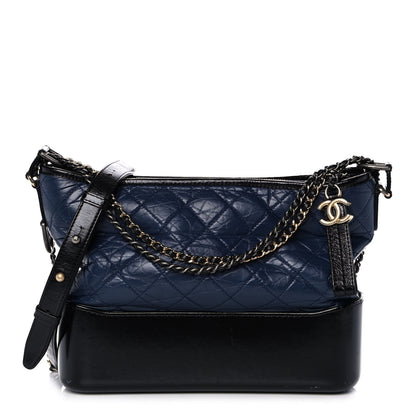 Chanel Aged Calfskin Quilted Medium Gabrielle Hobo Navy Black 1 of 13
