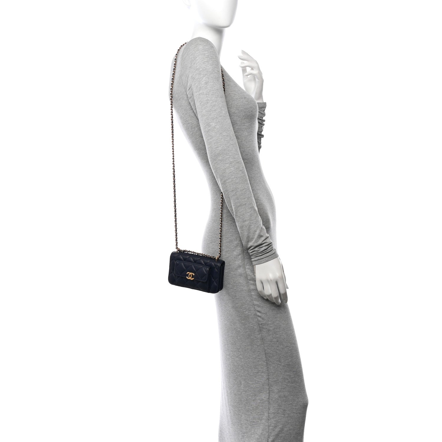 Chanel Caviar Quilted Pocket Twins Clutch With Chain Navy Blue 2 of 11