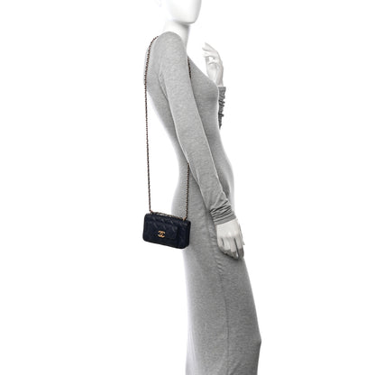 Chanel Caviar Quilted Pocket Twins Clutch With Chain Navy Blue 2 of 11