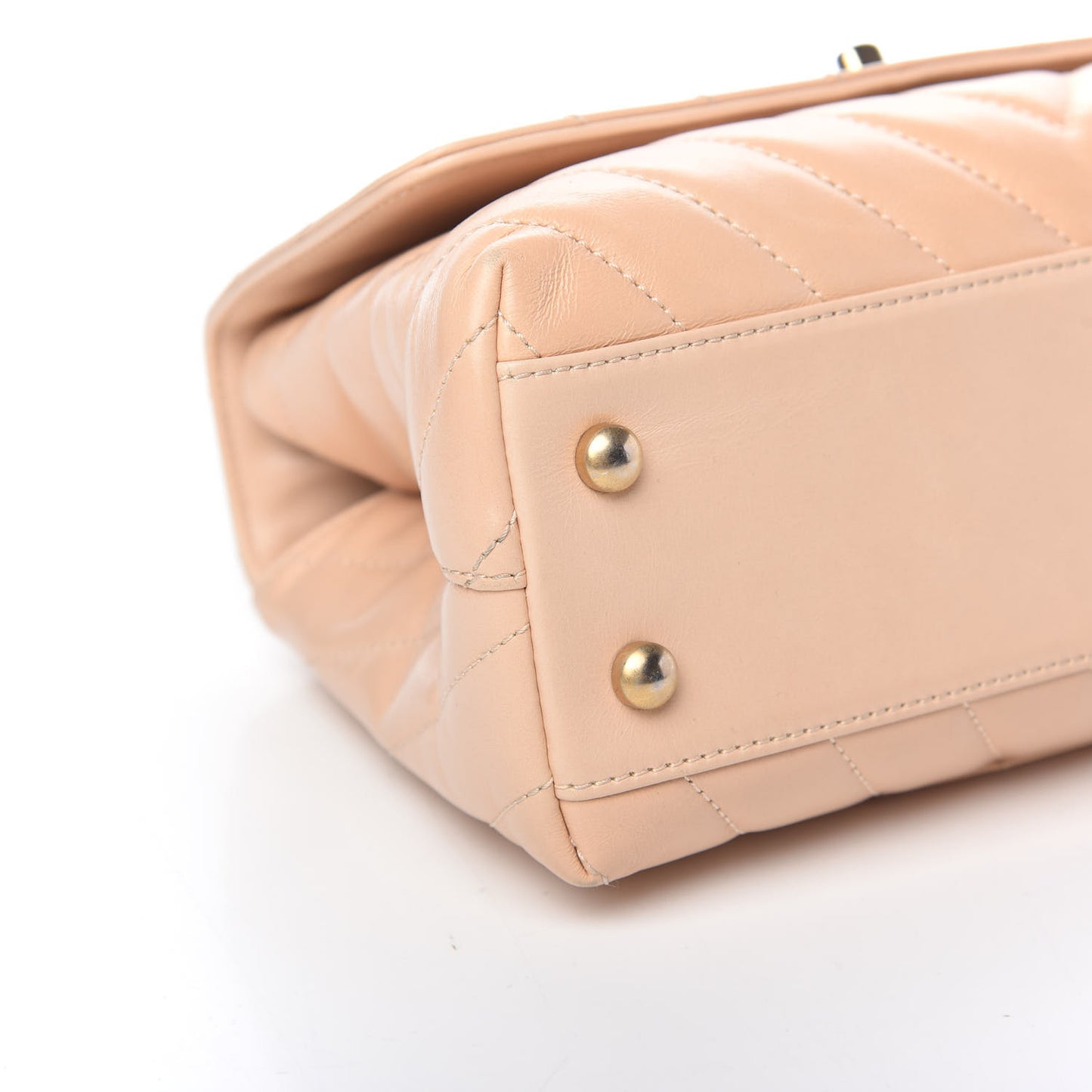 Calfskin Chevron Quilted Mini Coco Handle Flap Beige